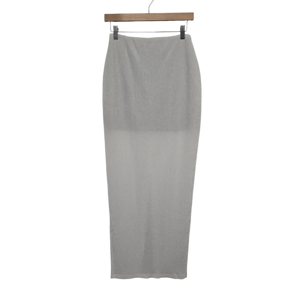 NWT Rumer White High Waist Pencil Tucker Maxi Elastic Back Slit Womens Medium